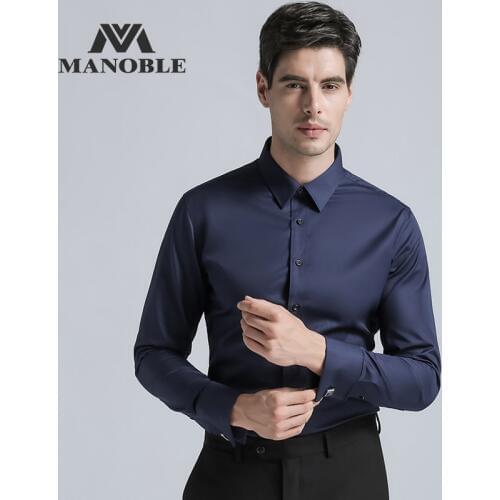 High Quality Mens Dress Shirt 2019 Brands New Fashion Regular Fit Shirts Business Long Sleeve with Cufflink Solid Color
