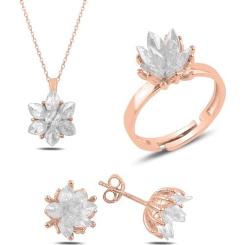 Silver 925 Sterling Lotus Flower Zircon Stone Set