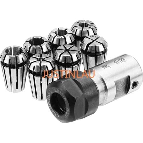 JUSTINLAU 7Pcs ER11 1-7mm Spring Collet Set With ER11A 5mm Extension Rod Motor Shaft Holder High Grade 45 Carbon Steel