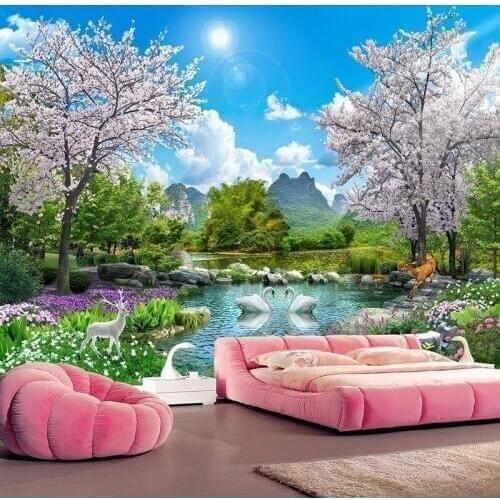 Custom Any Size Mural Wallpaper 3D Nature Landscape Swan Lake Wall Paper Living Room Bedroom Home Decor Wall Painting Frescoes
