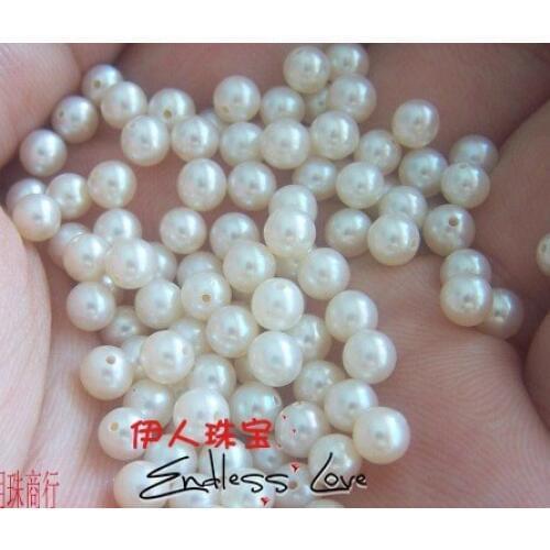 80pcs/lot Freshwater Loose Pearls, NATURAL!!! Round Shape Beads, 4-5mm Size, White Color, HALF DRILLED+FREE SHIPPING