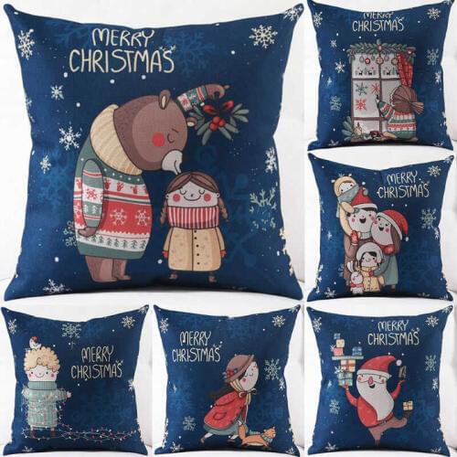 Cushion Linen Cotton Cover Home Pillow Cartoon Decoration 18'' Christmas Case
