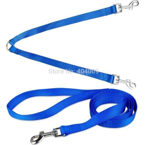 4 Colors 3 Sizes 48"Length Nylon Belt 2 Way Double Dog Coupler with Walking Leash Lead Set