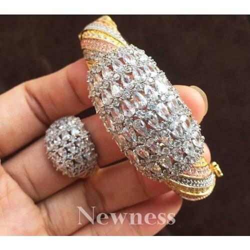 Newness Fashion New Geometric Shape Gold Jewelry Bracelets & Bangles Rings Set For Women Wedding