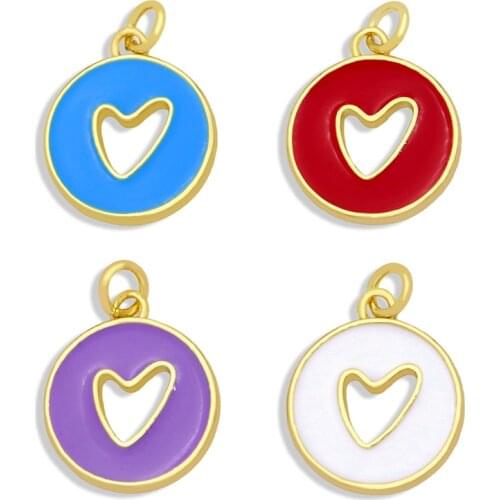OCESRIO Brass 7 Colors Small Heart Enamel Charms for Jewelry Making Wholesale Coin Gold Pendant for Bracelet Necklace pdta355