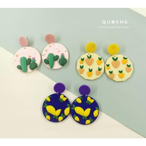 Original Custom 3D Handmade Colorful Ins Fruit Polymer Clay Earring Lovely Peach Pear Cactus Plant Flowers Fashionable Jewelry