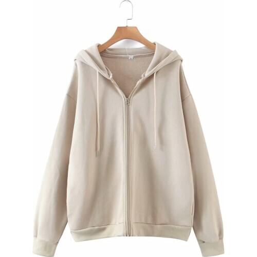 Autumn / Winter 2021 New Loose Solid Color Zipper Hooded Long Sleeve Sweateshirt Womens Oversized Tops