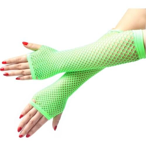 Women Fishnet Half Finger Long Gloves Ladies Girls Neon Sexy Long Fingerless Fishnet Lace High Elasticity Gloves Punk Mitten#25