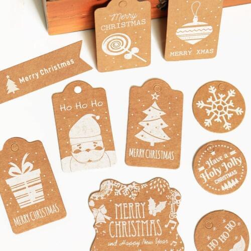 Christmas Gift Tag 100pcs Christmas Tree Snowflake Kraft Paper Tag Labels Print Paper Label Party Xmas Gift Wrapping Decoration