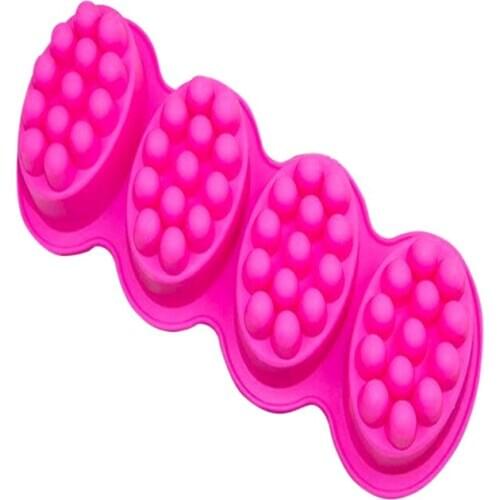 Silicone Soap Mold 4 Cavities Ellipse Massage Brush Shape Aromatherapy Wax Mould Cake Baking Mold C66