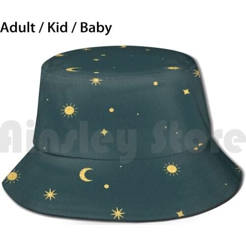 Gold Foil Star And Moon Pattern ( Dark Blue ) Sun Hat Foldable UV Protection Gold Foil Stars Moon Celestial Pattern Blue
