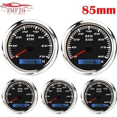 Hot Sale 85mm Marine Boat Tachometer Gauge 3000RPM 4000RPM 6000RPM 7000RPM 8000 RPM Universal Tacho Meter LCD Hourmeter 12V/24V