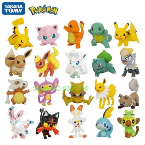 Tomy Pokemon 4-8 cm Pet Collection Pikachu Squirtle Bulbasaur Charmander Vulpix Eevee Abra Litten Anime Figures Dolls Model Toys