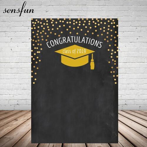 Sensfu Black Theme Gold Dots Bachelor Cap Backgrounds Congratulations Class Of 2019 Photography Backdrop Customized 5x7ft Vinyl