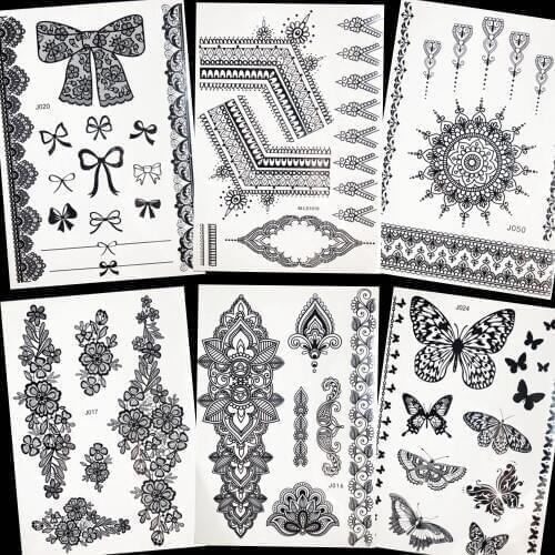 Temporary Tattoo Stickers Women Body Art Painting Fake Tattoo Black Chains Henna Flower Water Transfer Tatoo Girls Sexy Bracelet
