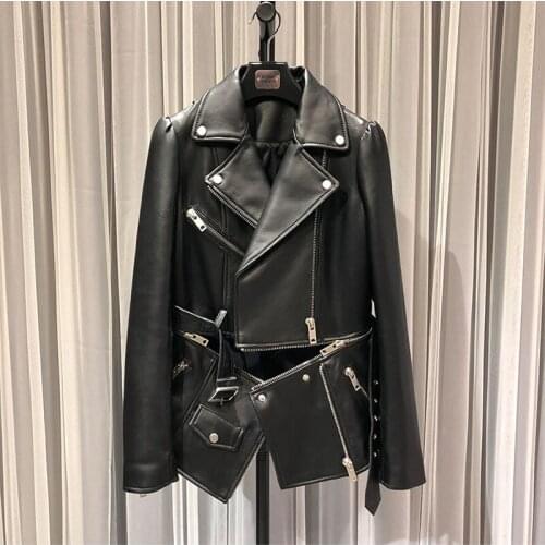 Women color Black spring coat 2021 the hem is detachable genuine leather jacket female real sheepskin clothing fashion M-3XL