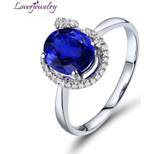 New Engagement Oval 6x8mm Natural Diamond Tanzanite Ring Real 18k White Gold for Women Birthday Fine Jewelry Christmas Gift R602