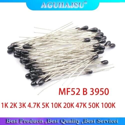 100pcs MF52AT MF52 B 3950 NTC Thermistor Thermal Resistor 5% 1K 2K 3K 4.7K 5K 10K 20K 47K 50K 100K