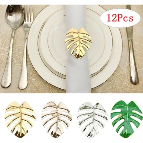 12 Pcs Leave Napkin Rings Set Gold Napkin Ring Holders Napkin Buckle Wedding Towel Ring Kitchen Party Dinner Table Decoration