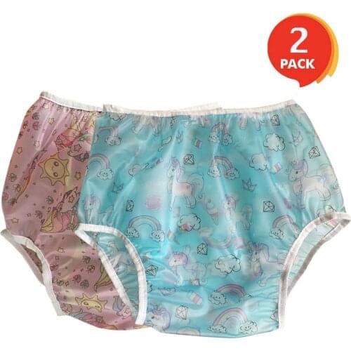 2 Packs ABDL Adult Baby Diapers PVC Plastic Incontinence Onesie Pants