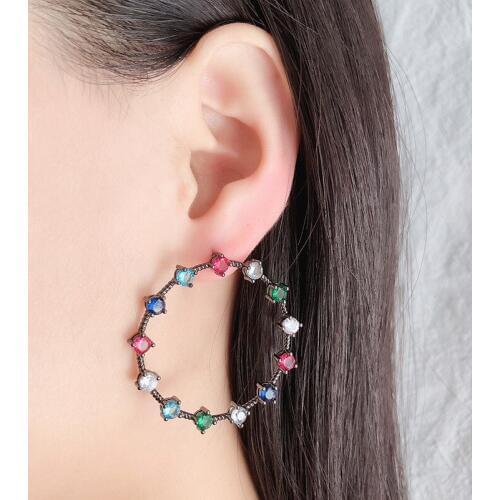 2019 Hot Gold Black Copper Colorful AAA Cubic Zirconia Big Round Earrings Fashion Female Party Gift For Womens Fashion Jewelry