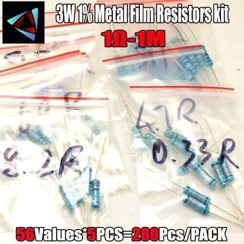 1R-1M ohm 3W 1% DIP METAL film resistor,56valuesX5pcs=280pcs, RESISTORS Assorted Kit, Sample bag