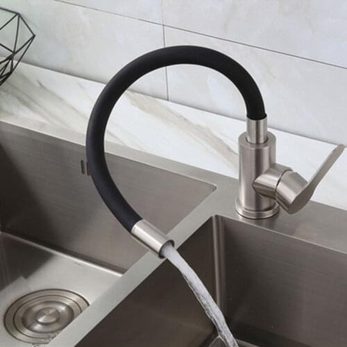 304 Stainless Steel Kitchen Silicone Tube Faucet Hot and Cold Drawing Universal Swivel Sink Faucet Basin Faucet Bathroom Tap