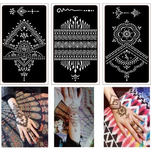 6pcs Henna Tattoo Stencil For Glitter Tattoo Temporary Black Mehndi Indian Template Tattoo Stencils For Painting Henna Kit
