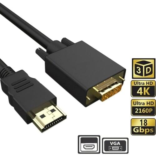 HDMI-compatible To VGA Cable Converter Adapter 1.8m For HDTV PC Desktop Monitors Video 1080P 6FT For TVs And Monitors