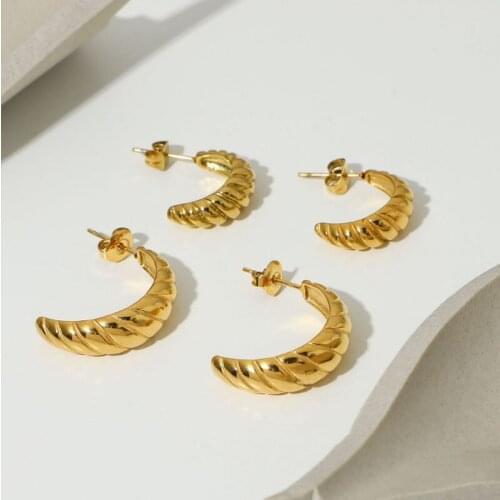 Amaiyllis 18K Gold Fashion Simple Twist Hoop Earrings Croissant Bagel Dangle Earrings For Female Clip Ear Jewelry