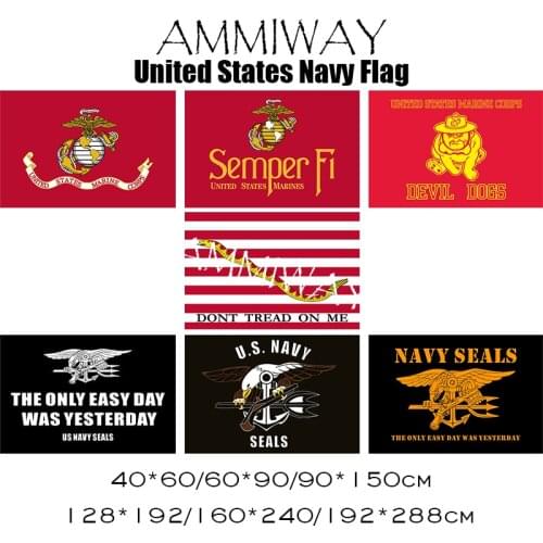 AMMIWAY Marine Corps Semper Fi United States Navy Flag Marine Devil Dogs US NAVY SEALS Flag The Only Easy Day Was Yesterday