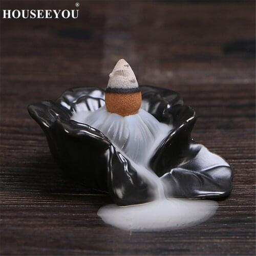 HOUSEEYOU Peony Flower Floral Backflow Incense Burner Cones Holder Stand Base Waterfall Aromatherapy Censer Zen Home Office Use