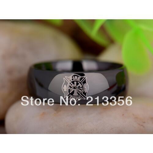 Free Shipping UK Russia Brazil USA Hot Selling 8MM Black Dome Firefighter New Mens Lord Fashion Tungsten Carbide Wedding Ring