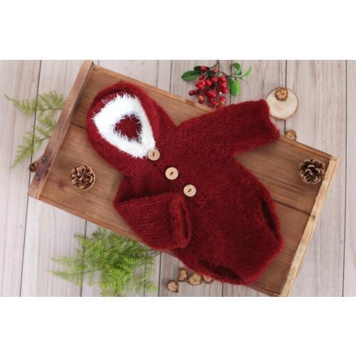 Burgundy Hooded Romper Fluffy Baby Girl Outfits Newborn Overalls Clothing Set Newborn Boy Christmas Santa Claus Photo Props