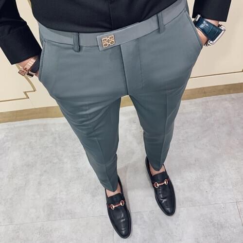 Pantalon Homme 2020 Spring/Summer New Suit Pant Mens Korean Slim Business Formal Pants Black Gray Men Office Work Men Trousers
