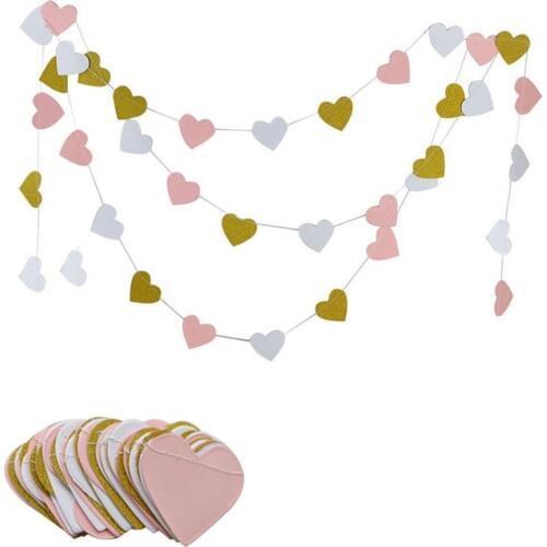 Heart-shaped Paper Garlands 3M Colorful Bunting Wedding Party Banner Hanging Heart String Paper Garland Shower Room Decoration