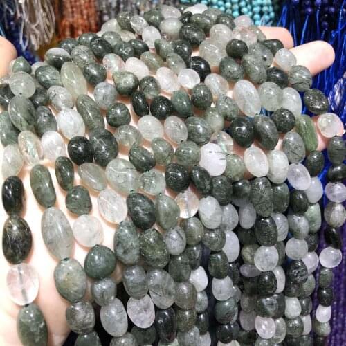 Natural Stone Beaded Green Rutilated Quartz Irregular Shaped Beads For DIY Bracelet Necklace Unique Jewelry Size 8x10mm