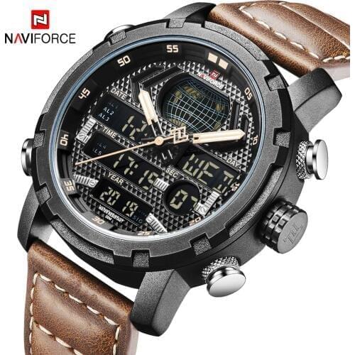 NAVIFORCE Mens Sport Watch Men Analog Digital Military Quartz Watches Waterproof Leather Male Wristwatches relogio masculino