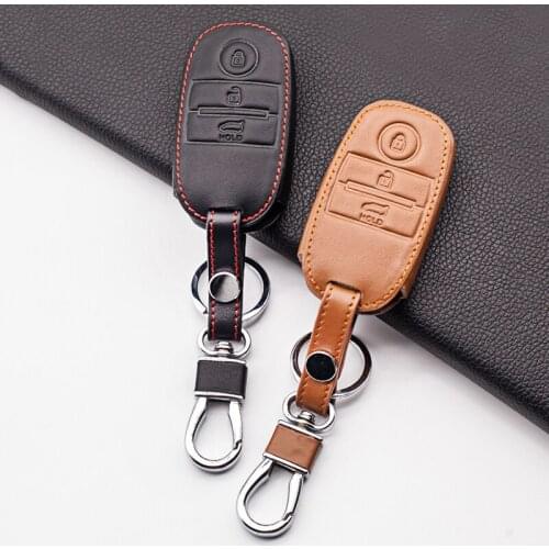 Leather car key case cover for kia rio 3 k2 ceed cerato k3 sportage 4 picanto k5 optima sorento forte stinger key ring