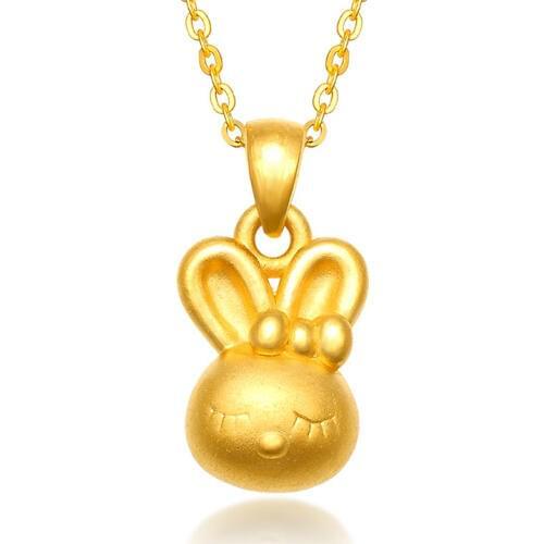 Pure 24K Yellow Gold Pendant 999 Gold 3D Cute Bunny Pendant 1.69g