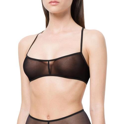 Women Transparent Bralette See Through Bra Mesh Unlined Lingerie Sexy Lace Tube Top Soft Comfortable Brassiere Black Underwear