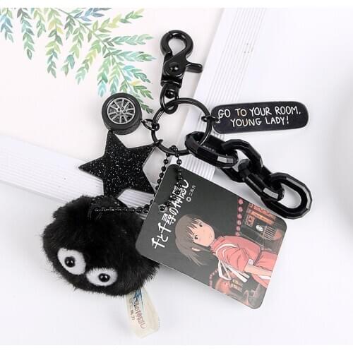 Fashion Plush Spirited Away Miyazaki Hayao Totoro Keychains Pedants Briquette Black Carbon Coal Ball Elf Doll Key Chain