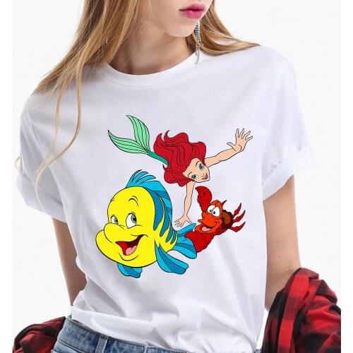Girl T-shirt Cartoon The Little Mermaid Ariel Flounder Sebastian T Shirt Women Summer Casual Harajuku Aesthetic Female Tshirt