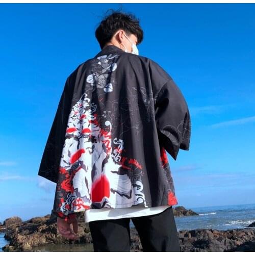 Kimono Man Japanese Yukata Samurai Clothes MenS Kimono Cardigan Jacket Japanese Kimono Man Streetwear Style Haori Male KK2024