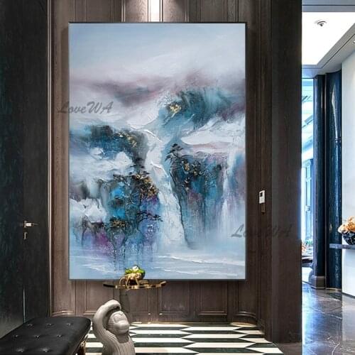 China Import Item Decoration For Home Modern Abstract Oil Painting Of Chinese Landscape Waterfalls For Hotel Unframed Canvas Art