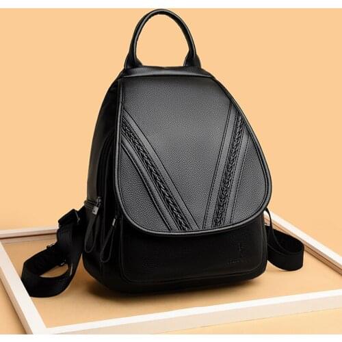 Classic PU Backpack for Women Anti Theft Travel Rucksack Casual Female Leather Backpacks 2021 Fashion Lady Bagpack Trend Mochila