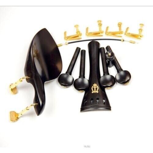 1 Set New High Quality Ebony Wood 4/4 Violin Parts Chin Rest Golden Clamps Tailpiece Tuners Endpin Pegs Violino Accessories