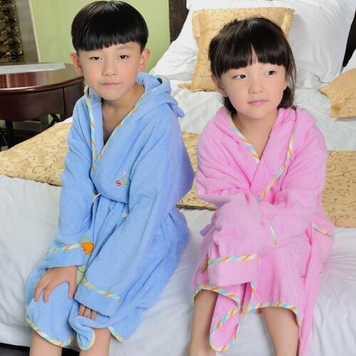 Kids Bath robes 100% Cotton Baby Girl Hooded Childrens Towel Fleece Cartoon Bathrobes Beach Swimwear Pajamas Spring Summer