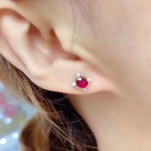 Best Gift Natural Real Ruby earring gemstone Jewelry 925 sterling silver for women Earring Party Ring