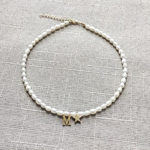 Fashion Simple Natural Freshwater Pearl Necklace Personalized Custom Letter Short Accessories Classic Pearl Boutique Jewelry